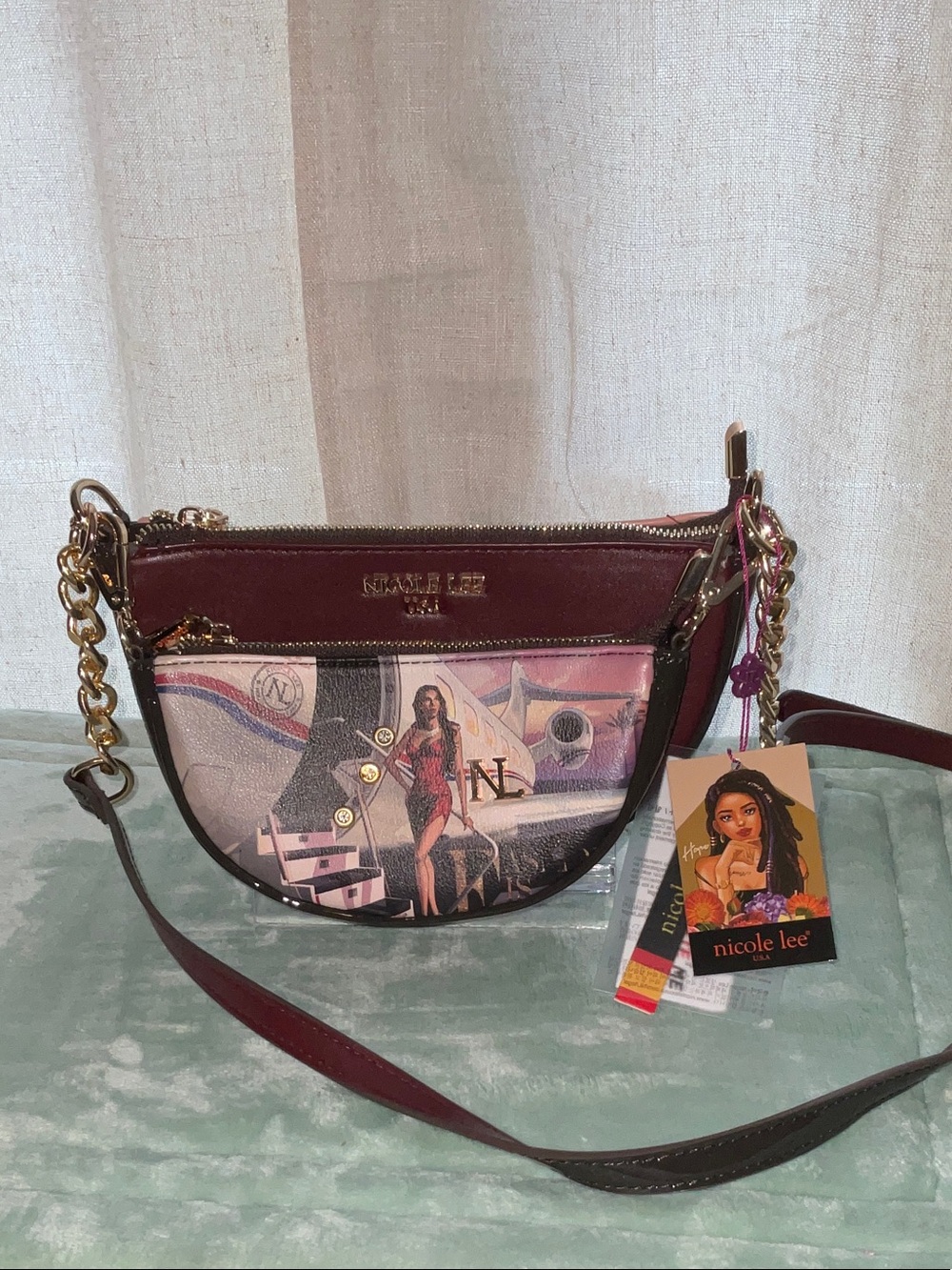 Nicole Lee Burgundy & Multicolor Crossbody Bag